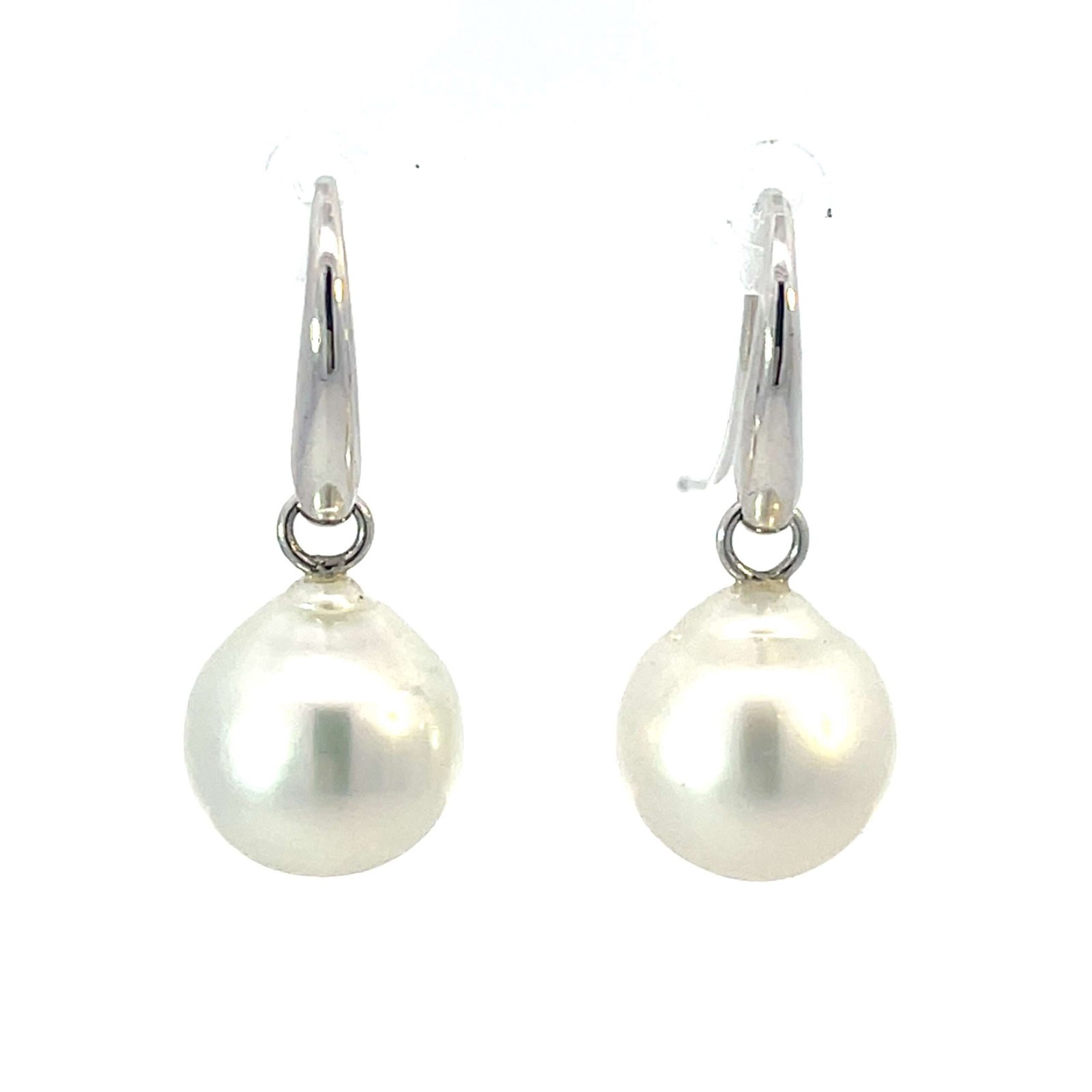 18K White Gold Hook Earrings with Cultured South Sea Pearls 11-12mm - Image 2