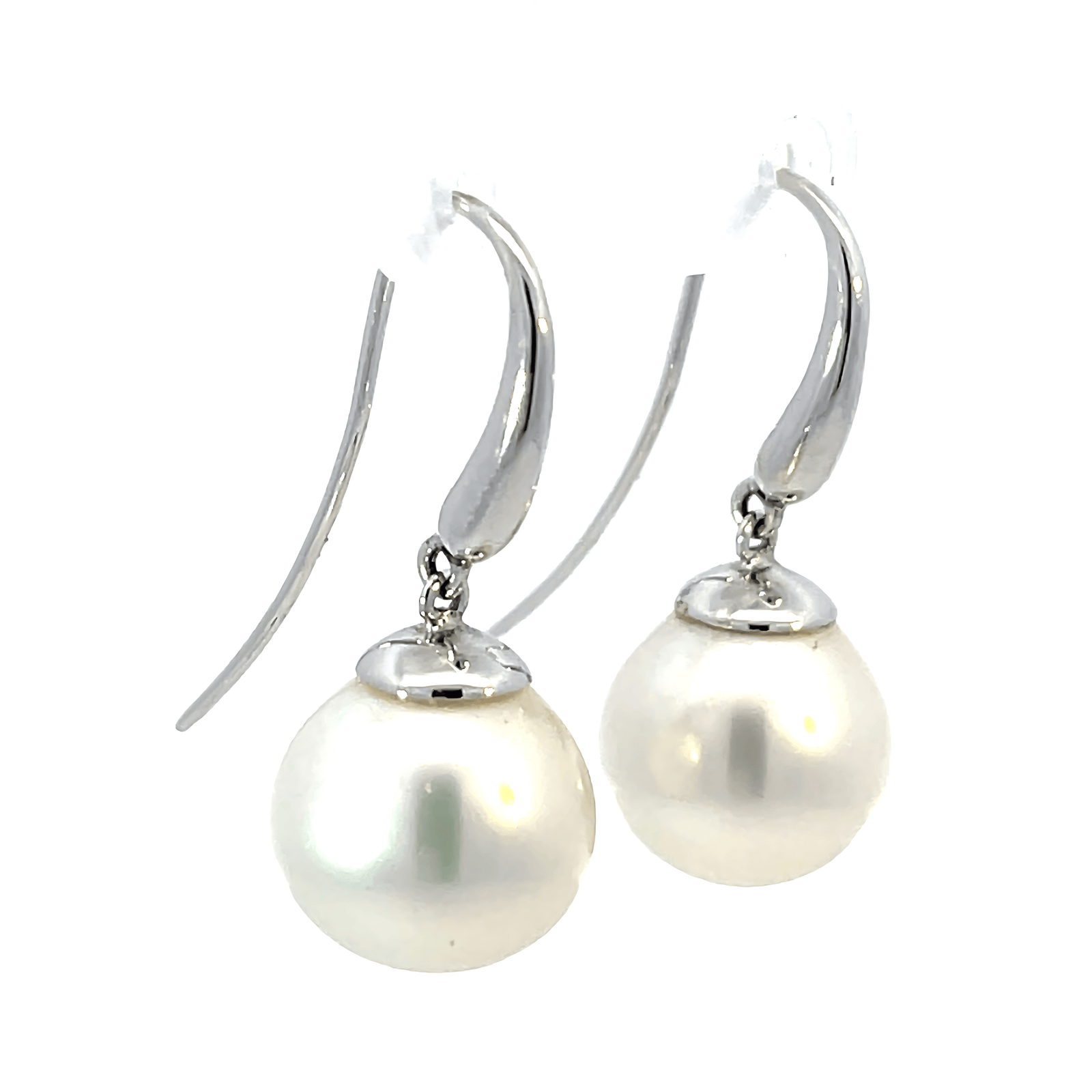 18K White Gold Hook Earrings with Cultured South Sea Pearls 12-13mm