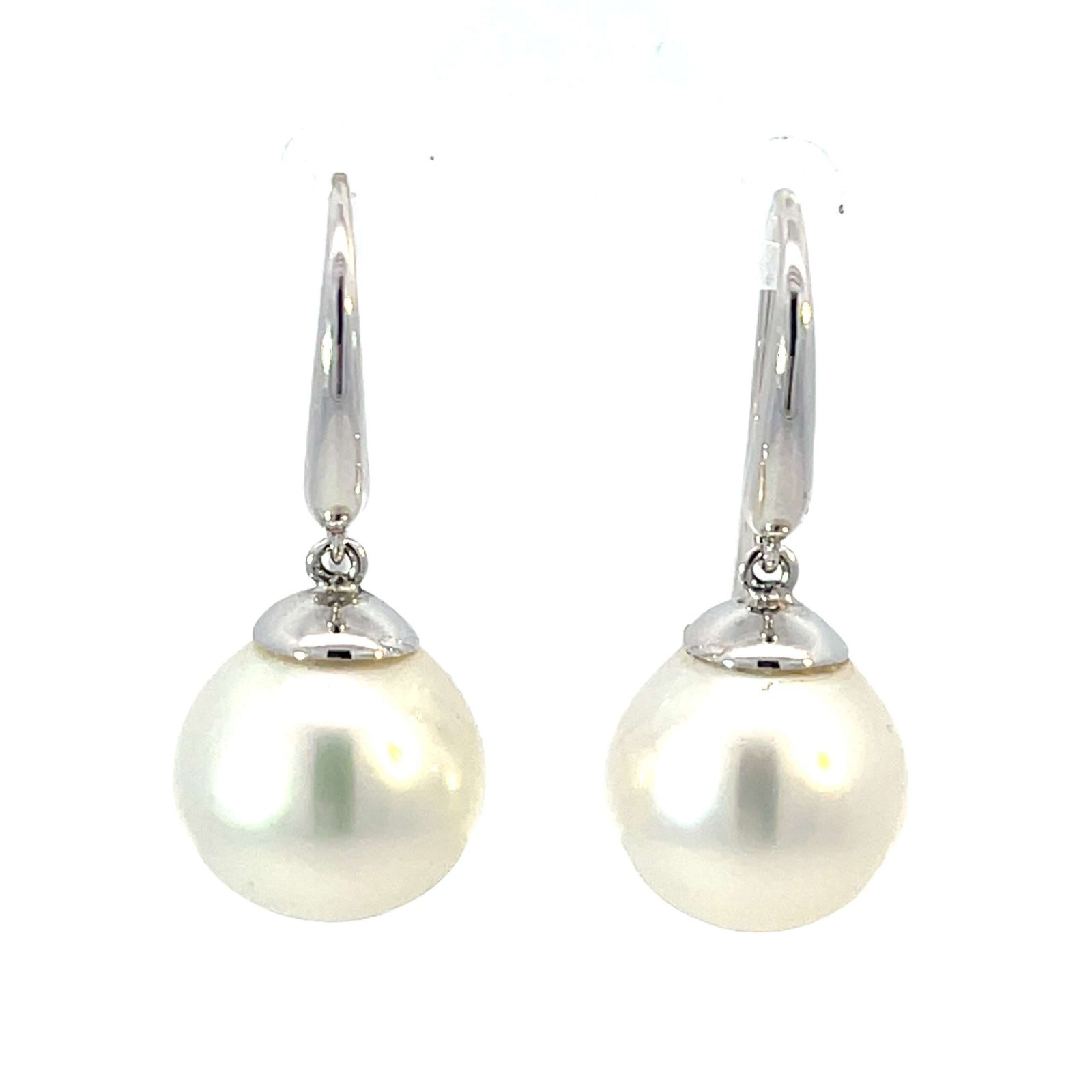 18K White Gold Hook Earrings with Cultured South Sea Pearls 12-13mm - Image 2