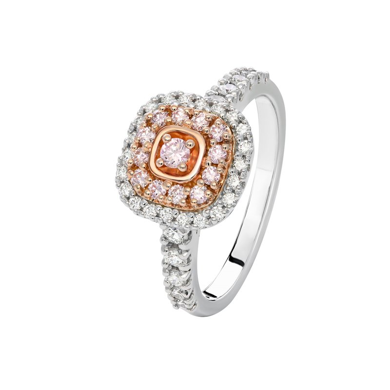 18K White and Rose Gold Ring with Round Pink Diamond 0.06ct, 12 Round Pink Diamonds TDW 0.18ct and 32 Round White Diamonds TDW 0.46ct