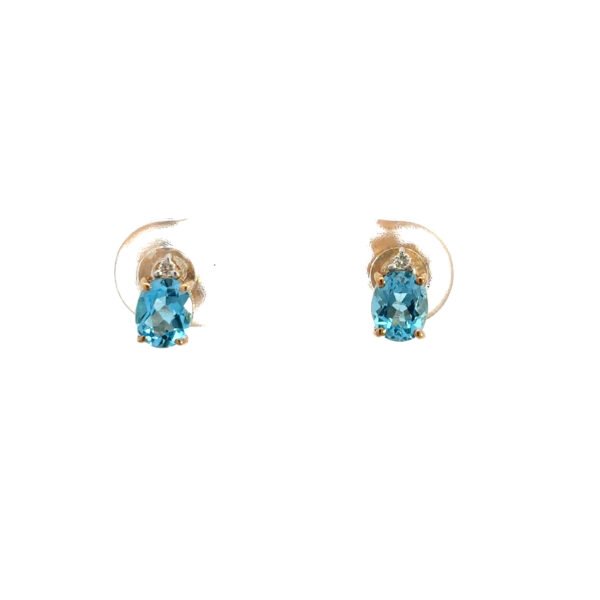 9K Yellow Gold Earrings Blue Topaz and Diamonds