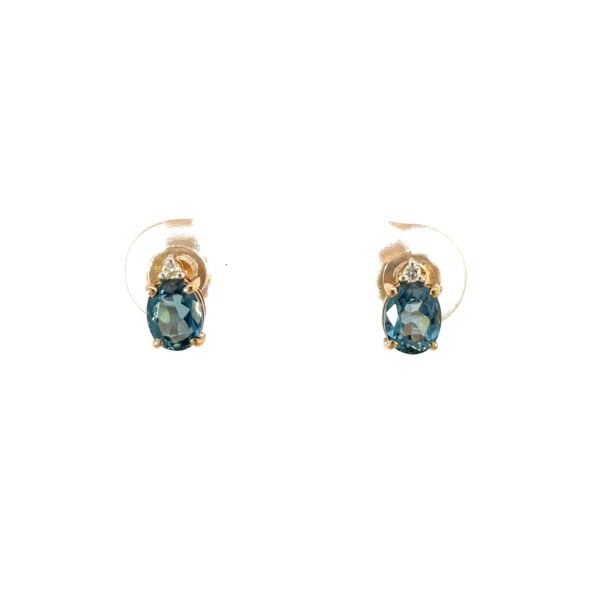 9K Yellow Gold Earrings London Blue Topaz and Diamonds