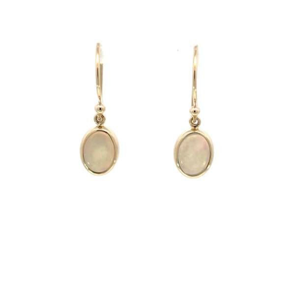 9K Yellow Gold Earrings with Oval shaped Solid Australian Opals from Coober Pedy
