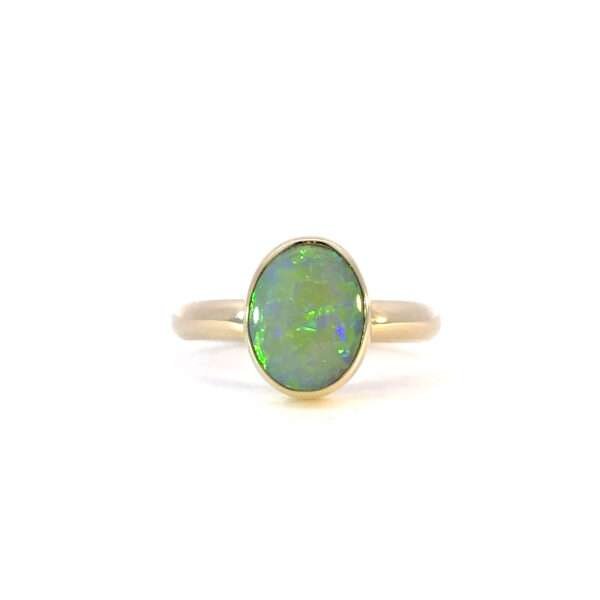 9K Yellow Gold Ring Solid Australian Opal from Lightning Ridge
