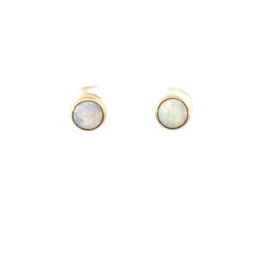 9K Yellow Gold Stud Earrings with Solid Round Australian Opals from Coober Pedy