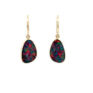 9K Yellow Gold Earrings with Australian Doublet Opal