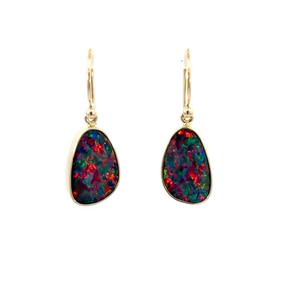 9K Yellow Gold Earrings with Australian Doublet Opal