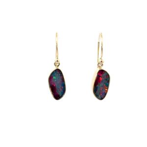 9K Yellow Gold Earrings with Australian Doublet Opal