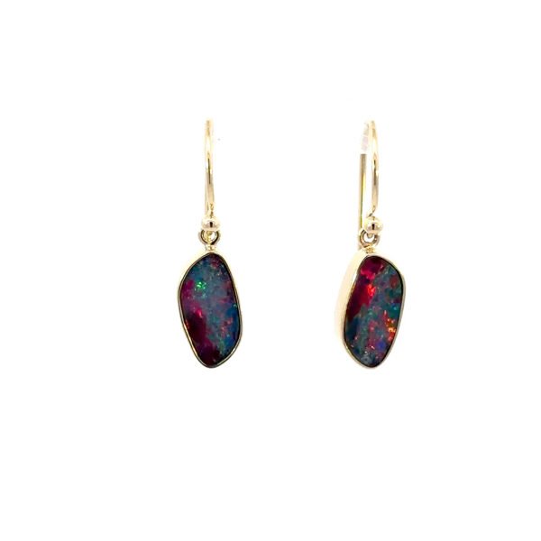 9K Yellow Gold Earrings with Australian Doublet Opal