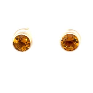 9K Yellow Gold Stud Earrings with 2 Round Natural Citrines