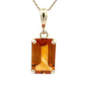 9K Yellow Gold Pendant with Emerald cut Natural Citrine
