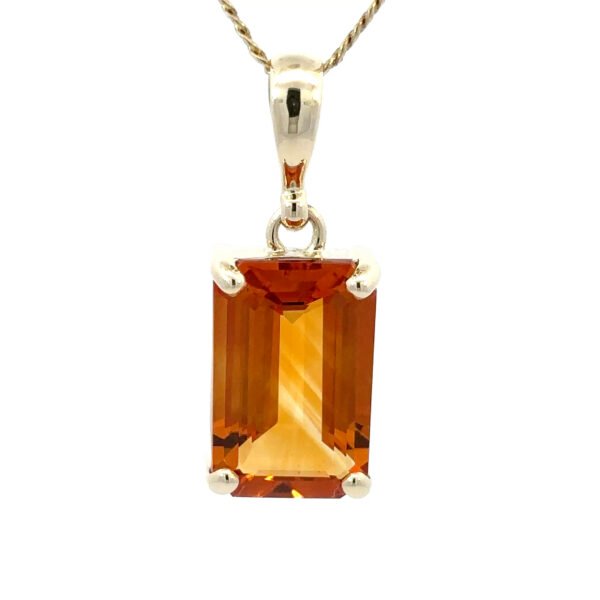 9K Yellow Gold Pendant with Emerald cut Natural Citrine