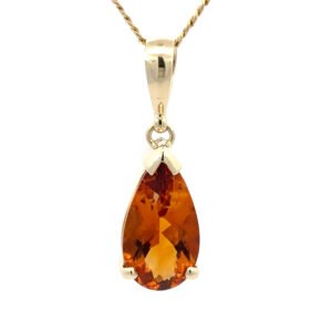 9K Yellow Gold Pendant with Pear cut Natural Citrine
