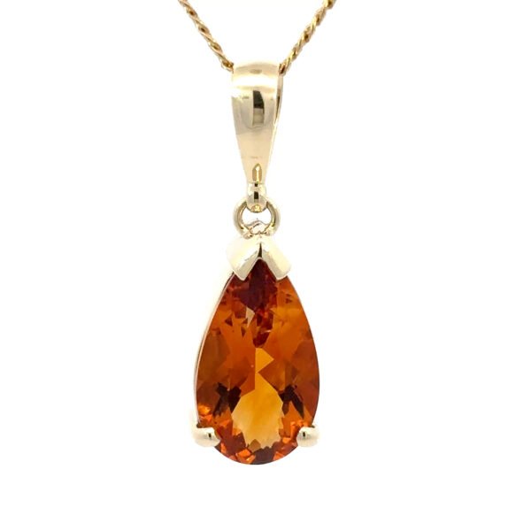 9K Yellow Gold Pendant with Pear cut Natural Citrine