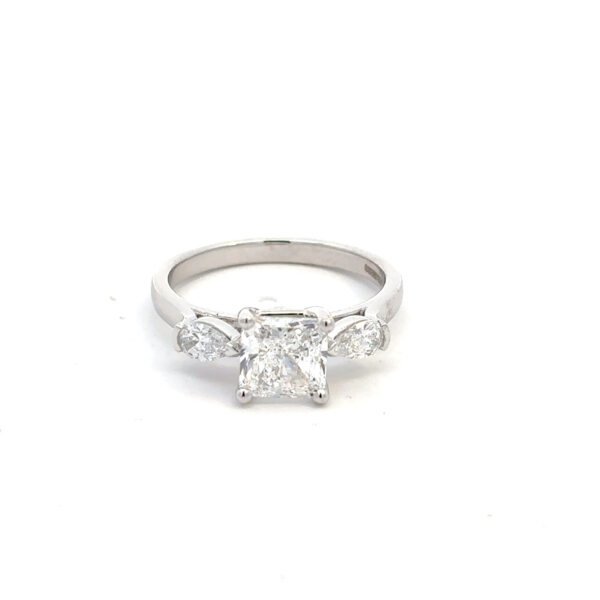 Platinum Ring with Lab Grown Cushion cut Diamond 1.69ct and 2 Pear cut Diamonds TDW 0.34ct