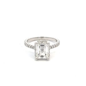 Platinum Ring with Lab Grown Emerald cut Diamond 2.8ct and 40 Round Diamonds TDW 0.51ct
