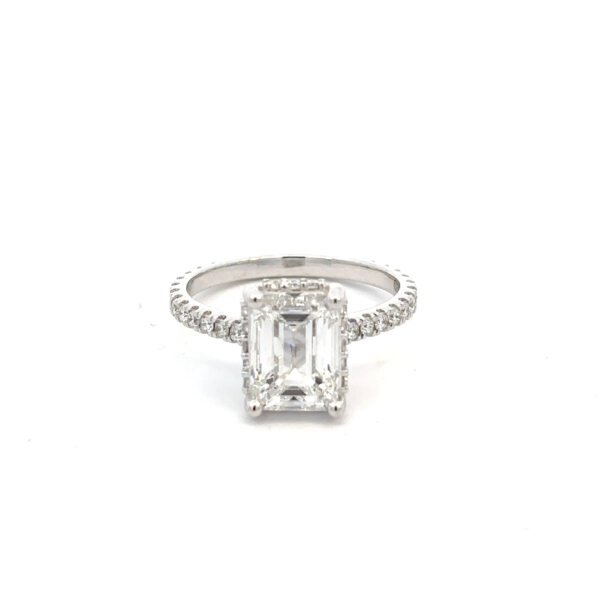 Platinum Ring with Lab Grown Emerald cut Diamond 2.8ct and 40 Round Diamonds TDW 0.51ct