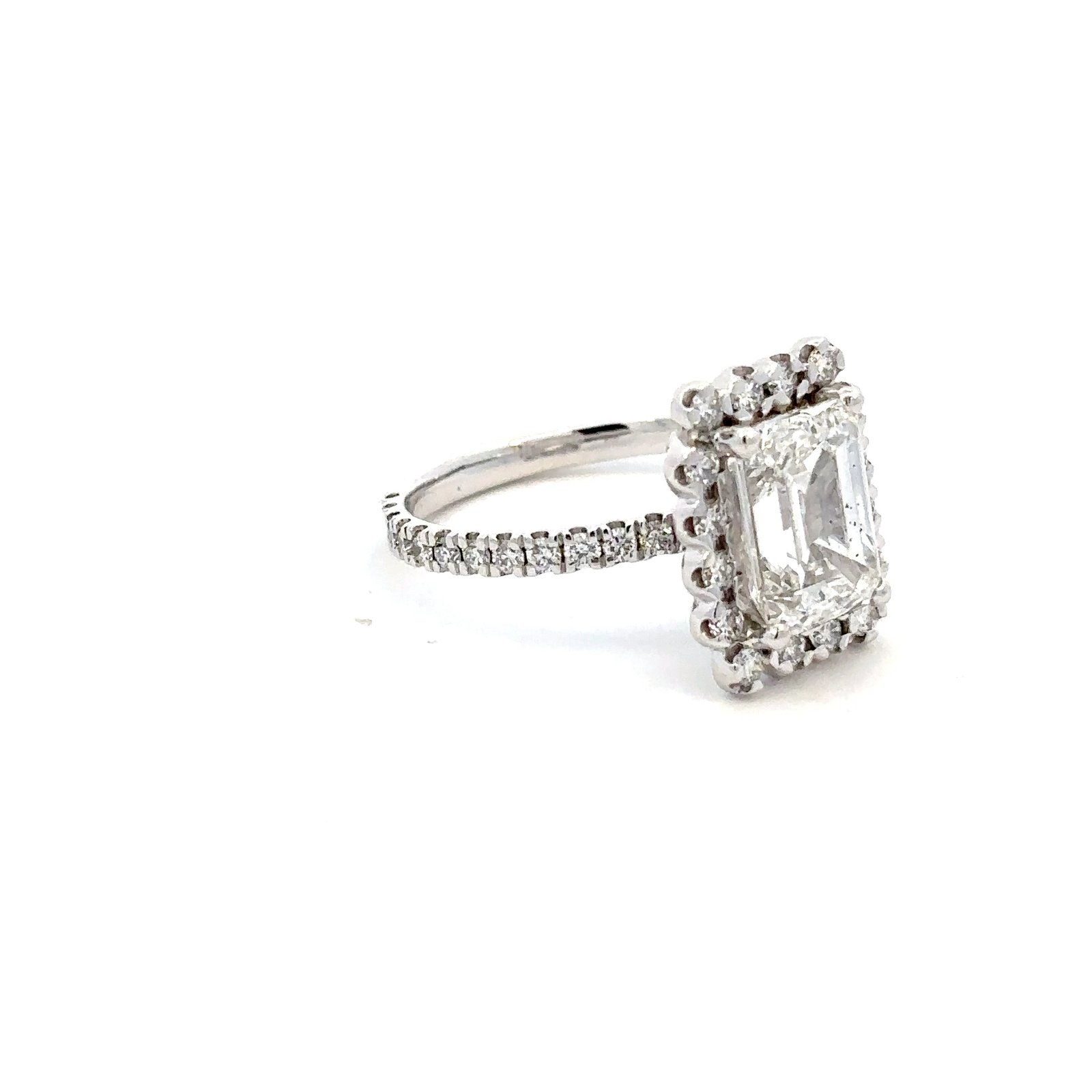 Platinum Ring with Lab Grown Emerald cut Diamond 1.50ct and 48 Round Diamonds TDW 0.51ct - Image 2