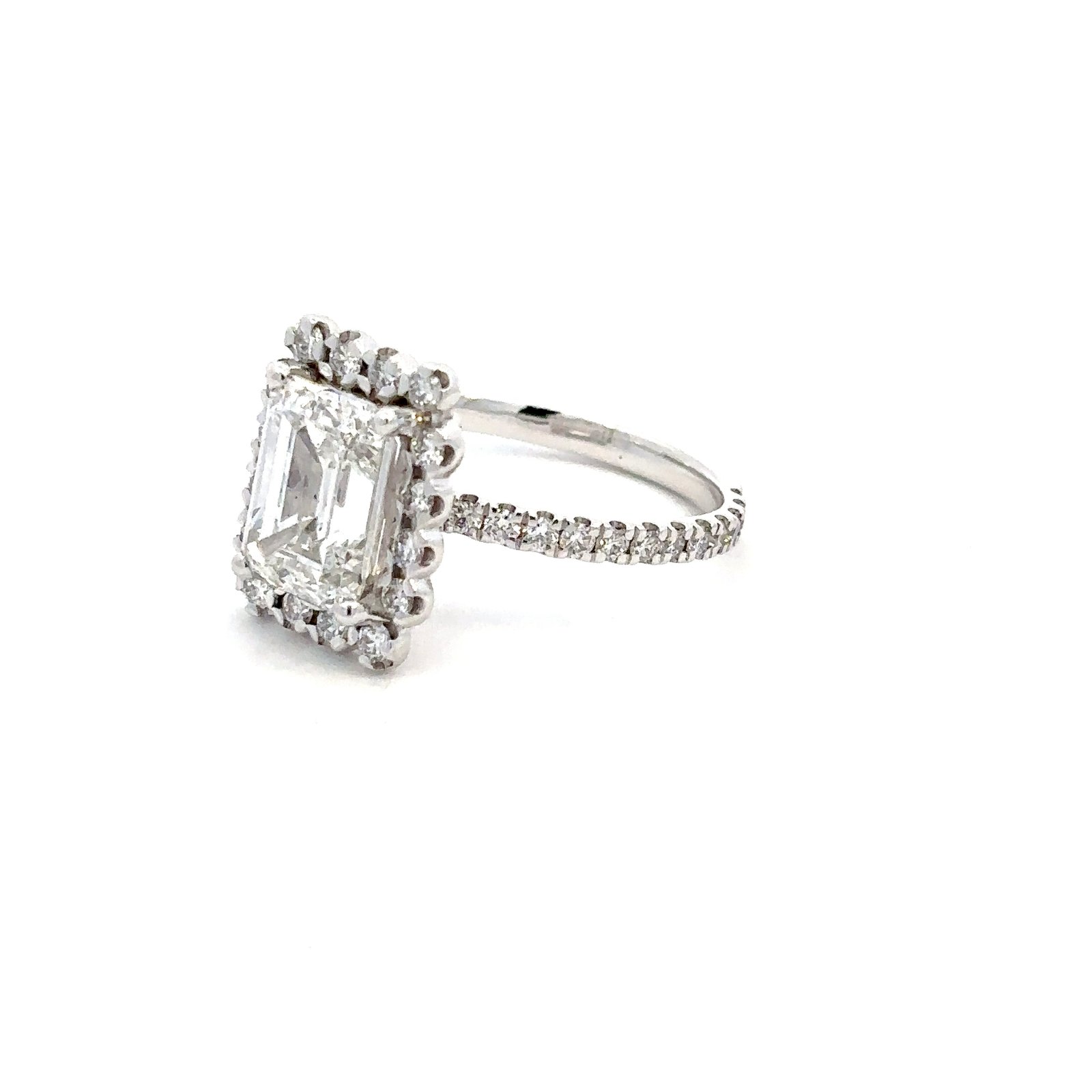 Platinum Ring with Lab Grown Emerald cut Diamond 1.50ct and 48 Round Diamonds TDW 0.51ct - Image 3