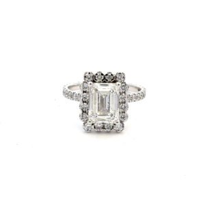 Platinum Ring with Lab Grown Emerald cut Diamond 1.50ct and 48 Round Diamonds TDW 0.51ct