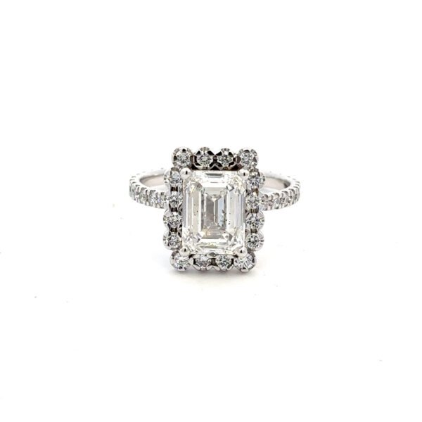 Platinum Ring with Lab Grown Emerald cut Diamond 1.50ct and 48 Round Diamonds TDW 0.51ct