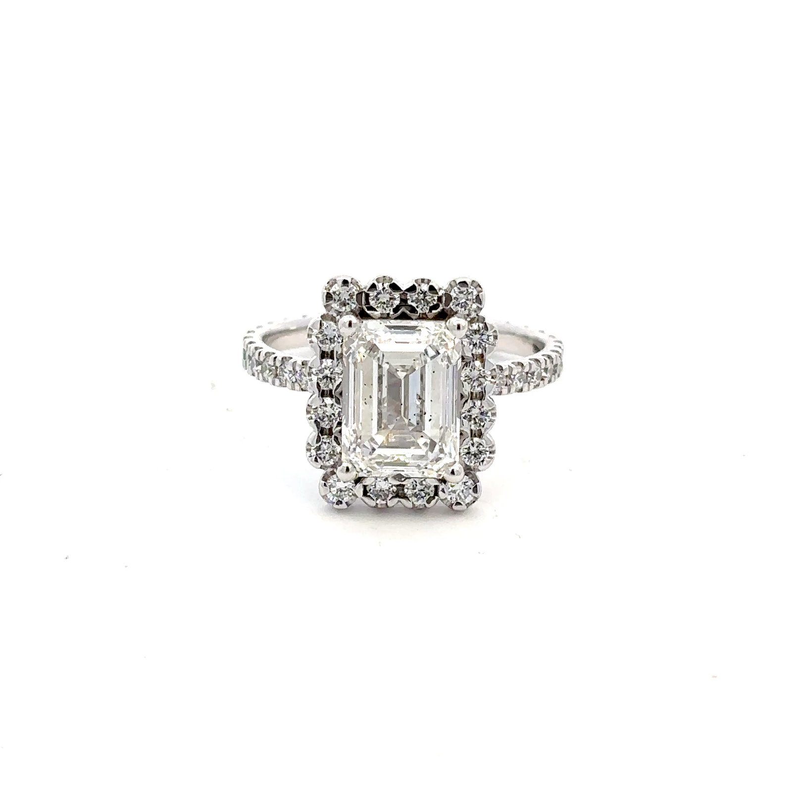 Platinum Ring with Lab Grown Emerald cut Diamond 1.50ct and 48 Round Diamonds TDW 0.51ct
