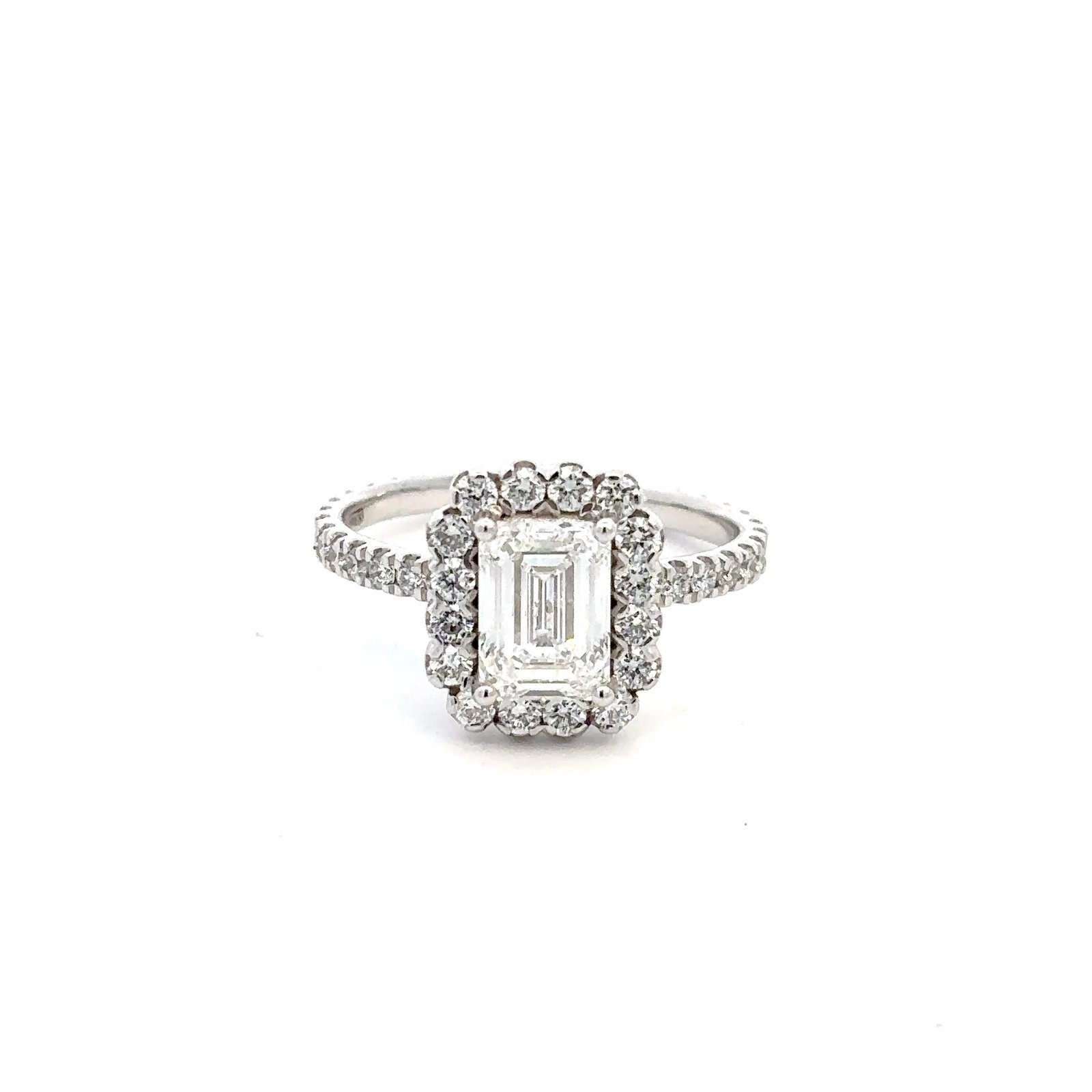 Platinum Ring with Lab Grown Emerald cut Diamond 1.52ct and 40 Round Diamonds TDW 0.72ct
