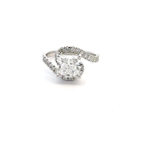 Platinum Ring with Lab Grown Cushion cut Diamond 2.72ct and 28 Round Diamonds TDW 0.59ct