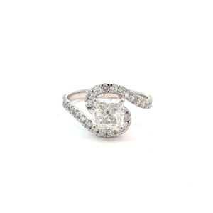 Platinum Ring with Lab Grown Cushion cut Diamond 2.27ct and 28 Round Diamonds TDW 0.60ct