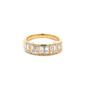 18K Yellow Gold Ring with 5 Lab Grown Emerald cut Diamonds TDW 3.07 Carat