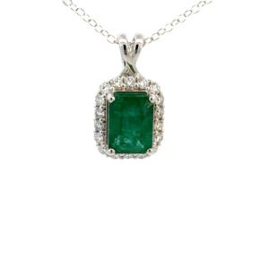 18K WG Pendant 1 Zambian Emerald 3.19ct. 18 DI 0.50ct. FG/VS/SI 5.00g