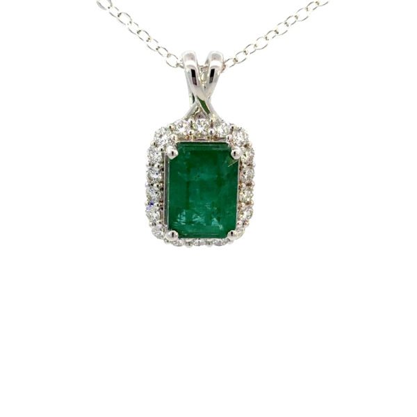 18K WG Pendant 1 Zambian Emerald 3.19ct. 18 DI 0.50ct. FG/VS/SI 5.00g