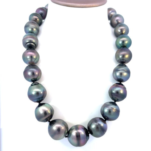 18K White Gold Necklace with Natural Black Tahitian Pearls 10mm-14.4mm 45cm