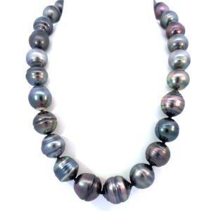 925 Silver Necklace with Black Tahitian Pearls 9.5mm-12mm 45cm