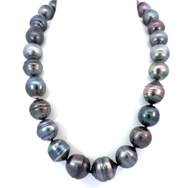 925 Silver Necklace with Black Tahitian Pearls 9.5mm-12mm 45cm