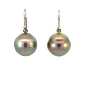 18K White Gold Earrings with Tahitian Pearls 12mm-13mm