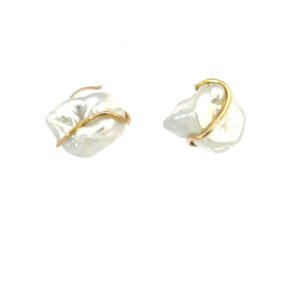 18K Yellow Gold Earrings with South Sea Keshi Pearls