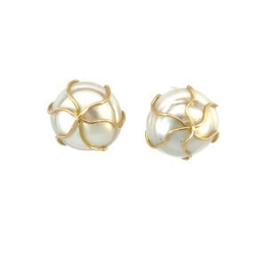 18K Yellow Gold Stud Earrings with South Sea Keshi Pearls