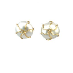 18K Yellow Gold Stud Earrings with South Sea Keshi Pearls
