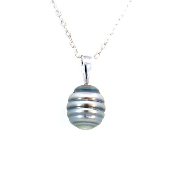 18K White Gold Pendant with Tahitian Pearl 10-11mm