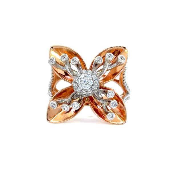18K Rose Gold Flower shaped Ring with Cubic Zirconia