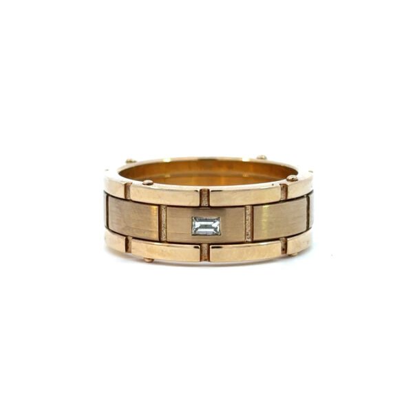 9K Yellow Gold Brick style Ring with Baguette Diamond 0.08 Carat