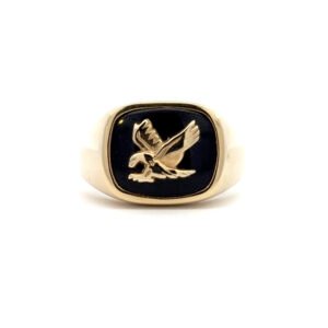 9K Yellow Gold Onyx Ring with Eagle