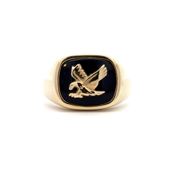 9K Yellow Gold Onyx Ring with Eagle