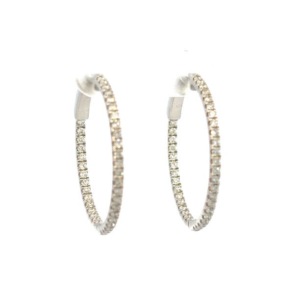 10K White Gold Hoop Earrings with 76 Round Lab Grown Diamonds TDW 0.89 Carat