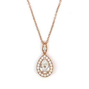 18K Rose Gold Pendant with Pear cut Lab Grown Diamond 1.02 Carat and 21 Round Lab Grown Diamonds TDW 0.37 Carat