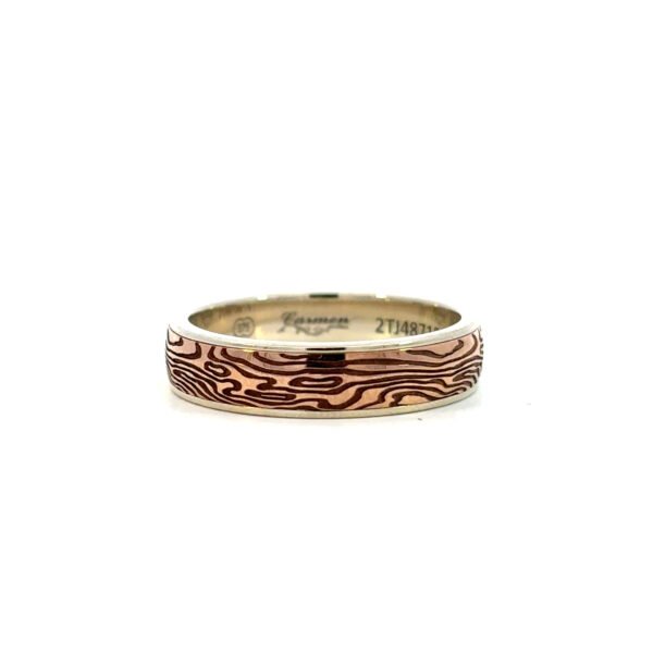 9K 2 Tone Gold Ring Wood Pattern Wedder