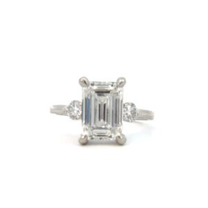 Platinum Ring with Lab Grown Emerald cut Diamond 3.56ct and 02 Round Diamonds TDW 0.33 Carat