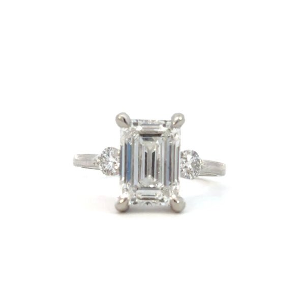 Platinum Ring with Lab Grown Emerald cut Diamond 3.56ct and 02 Round Diamonds TDW 0.33 Carat