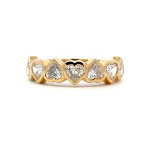 18K Yellow Gold Ring with 7 Lab Grown Heart shaped Diamonds TDW 1.68 Carat